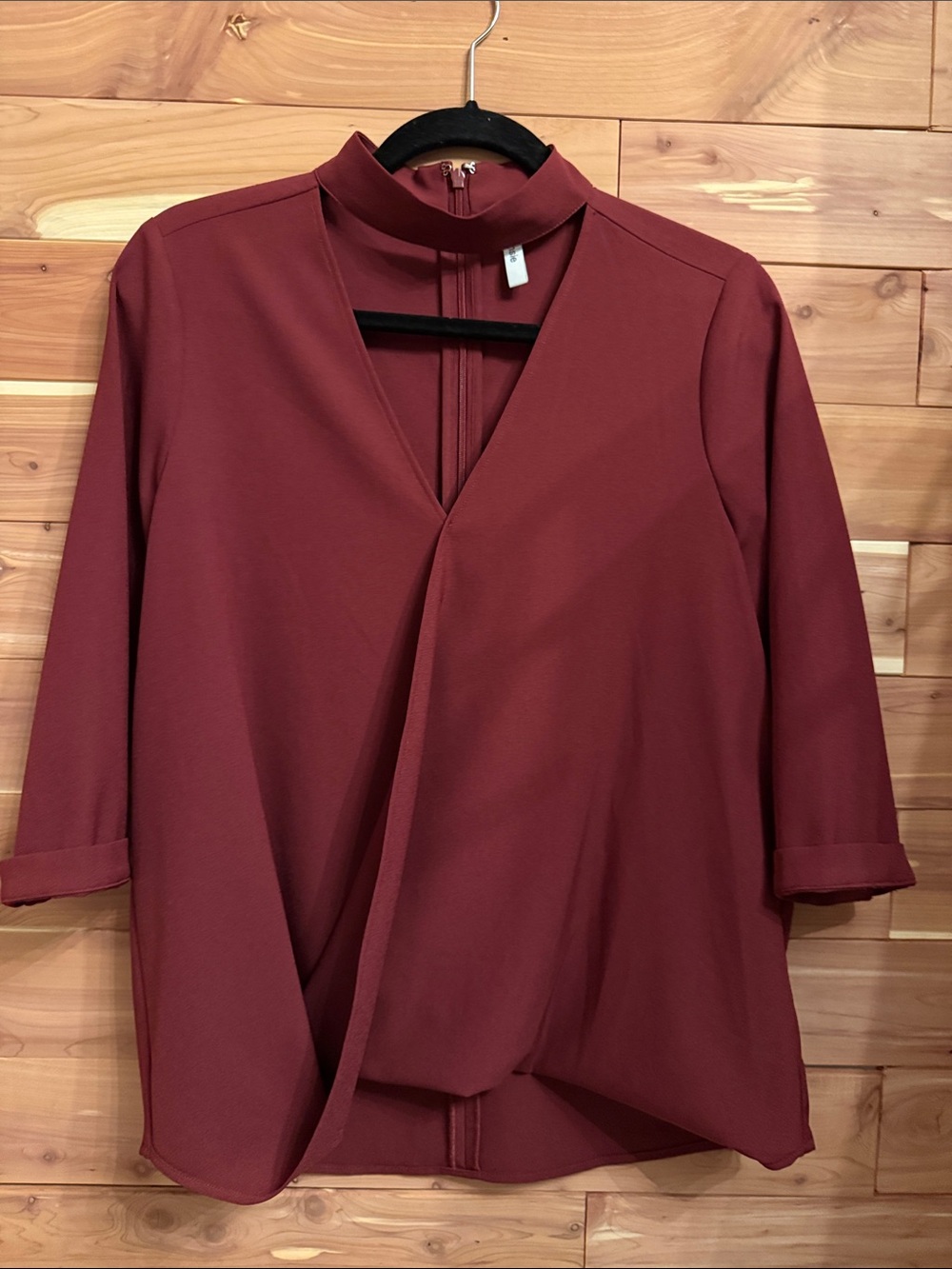 Kensie Draped Mock Neck Blouse - Burgundy